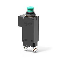 E-T-A Circuit Breakers 9510-G213-J1F1-B2R2A9 Simulator Switch Single pole, miniaturised aircraft simulator switch with extremely fast magnetic trip time. Blade, screw and wire wrap terminals. Aircraft style threadneck and push/pull button with white trip indicator ring. Current rating marked on
