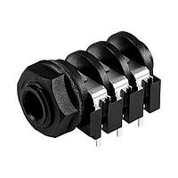 Same Sky (formerly CUI Devices) SJ-63073E Phone Connectors audio jack, 6.35 mm, horizontal, 3 conductor, through hole, 3 switches, w/ nut