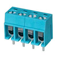 Same Sky (formerly CUI Devices) TB001-500-04BE Fixed Terminal Blocks Terminal block, screw type, 5.00, horizontal, 4 poles, CUI Blue, slotted screw, PCB mount
