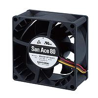 Sanyo Denki 9RA0812P1K001 Axial Axial Fan, 80x80x38mm, 12VDC, 104.5CFM, 18.24W, 53dBA, Rib, Low Noise, Tach/PWM
