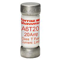 Mersen A6T20 패스트 액팅 클래스 T 퓨즈 퓨즈, 클래스 T, 패스트 액팅, 200kA AC, 100kA DC, 600VAC/300VDC, 20A