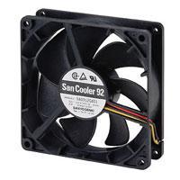 Sanyo Denki 9A0912L4021 軸流ファン, 92x92x25mm, 12VDC, 28.3CFM, 23dBA, リブレス, ボールベアリング, リード線