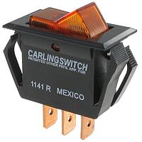 Carling Technologies LTA105-TR-BXHC2 ロッカースイッチ ミニティペット ロッカースイッチ 単極 照光式, 5A 250VAC, 10A 125VAC, 1/2HP, OFF-NONE-ON, ワイヤーリード, 赤アクチュエーター