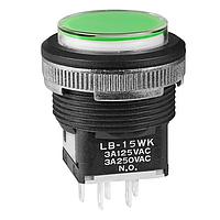 NKK Switches LB15WKW01-JF Pushbutton Switches ON-(ON) ROUND PANEL SEAL CLEAR/GREEN CAP