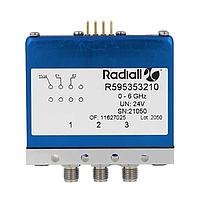 Radiall R595447220 동축 스위치 SPDT 종단 플래티넘 SMA 20GHz 래칭 인디케이터 15Vdc TTL 핀 단자