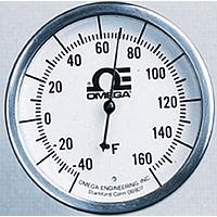 OMEGA H-0-100C-4-1/2 2.37 in Dial Bimetal Hermetically Sealed Thermometer Various Mounts (100 °C, 1/2 in, NPT Male, 4 in)