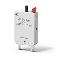 Cầu dao tự động một cực nhiệt với cơ chế nhấn để đặt lại, không gây nhầm lẫn, không bị kẹt, cơ chế tác động nhanh (Loại R theo tiêu chuẩn TO CBE đến EN 60934; Loại M khi được trang bị tính năng nhả thủ công tùy chọn). Có các phiên bản cho cắm vào hoặc tích hợp E-T-A Circuit Breakers 127-F-P10-H-KF-1A