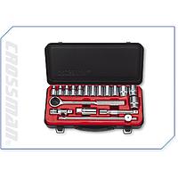 Crossman 99-096 18 Pcs. 1/2 인치 드라이브 메트릭 소켓 세트  (13 개의 드라이브 소켓 6 포인트 8-27 mm, 3 개의 드라이브, 1 개의 범용 조인트, 1 개의 스파크 플러그 소켓)