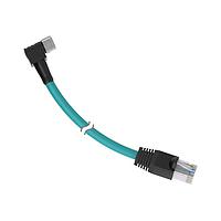 Banner Engineering IVUC-E-450R Ethernet Cables / Networking Cables Cordset: Double Ended M8 to RJ45; 4-pin Right-Angle Female; 8-pin Straight Male; 16 m 4x24 PVC Teal; Nickel-Plated Brass Coupling Nuts