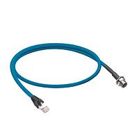 Dây cáp đôi đầu Cat 5e EtherNet/IP, đầu cái M12 đến đầu đực RJ45, 4 chân, mã hóa D, cáp TPE 24 AWG, lõi bện/lá chắn, 2 cặp xoắn đôi liên kết với vỏ màu xanh ngọc. Lumberg Automation 0985 YM57530 104/2M