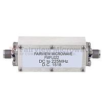 Fairview FMFL022 低通滤波器采用SMA母连接器，工作频率范围为DC至225 MHz