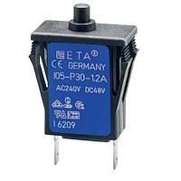 E-T-A Circuit Breakers 105-P30-1A Miniature Miniaturised single pole thermal circuit breaker with push-to-reset tease free, trip-free, snap action mechanism (R-type TO CBE to EN 60934) snap-in type. Manual release facility optional.  Approved to CBE standard EN 60934 (IEC 60934