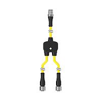 Cáp chia M12 QD; Cáp chính M12 đực thẳng 5 chân dài 7,62 m (25 ft); Nhánh 1 M12 cái thẳng 5 chân dài 0,3 m (1 ft); Nhánh 2 M12 cái thẳng 5 chân dài 0,3 m (1 ft); Đai ốc nối bằng đồng mạ niken, vỏ màu vàng Banner Engineering CSB-M12525M1251