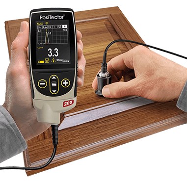Ultrasonic dry film thickness measurement on a wood coating