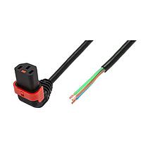 Schaffner IL13P-U-SE-H05-3100-200 ロック付きAC電源コード C13+ 上向き、剥き端子、H05VV-F、3x1.00 mm²、2 m、黒