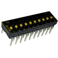 CTS Electronic Components 210-10MSTD DIP Switches THROUGH HOLE, GOLD FLASH DIP SWITCH, 10-POLE, MEDIUM ACTUATOR, BOTTOM SEAL, TAPE SEAL, STRAIGHT TERMINAL FORM, TUBE PACK