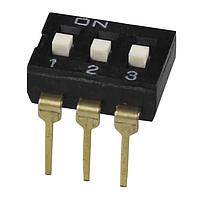 Same Sky (formerly CUI Devices) DS04-254-2S-03BK ສະຫນັບ DIP Switch, SPST, 2.54 pitch, ການກະທຳແບບແກ້ວ, ເຂັ້ມສັ້ນ, 3 ຕຳແໜ່ງ, ສີດໍາ