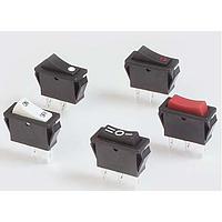 E-Switch R4GBLKWHTHF0 ສະຫນັບສະຫນູນ Rocker 10A 250V SPDT (On)-Off-(On) ບໍ່ມີໂຄມໄຟ