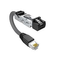 Amphenol Canada DRPC31B009A40 モジュラーコネクター / イーサネットコネクターケーブル、Cat6A、産業用RJ45、ストレート出口から標準RJプラグ、26AWG、2.0m、50u金メッキ