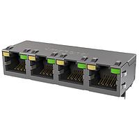 Amphenol Commercial Products RJE584885411 Connectors Standard Profile CAT5E RJ45 - 4 Port with Yellow LED, Shielded with EMI Tabs