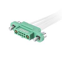 Bộ cáp hình chữ nhật Gecko-MT, đầu nối cái một đầu, với chốt cố định ổ lục giác nổi, cáp tín hiệu đa màu 26 AWG và cáp nguồn trắng 18 AWG, dài 300mm, 8 tiếp điểm tín hiệu + 2 tiếp điểm nguồn Harwin G125-FC108F1-1B1B-0300L