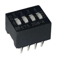 CTS Electronic Components 208-4S ສະຫນັບ DIP Switches DIP switches/SIP switches, SPST, SLIDE ACTUATOR, 4 POS, Thru-Hole, BOTTOM SEALED, TUBE, OFF