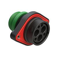 Đầu nối 7 vị trí gắn bảng, chân cắm, kích thước vỏ 24, Gioăng đường kính bình thường (Màu xanh lá), CL22, Bộ chuyển đổi ren nhỏ Amphenol SINE Systems AHDP02-24-07PN-STACL22