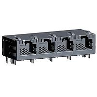 Jack từ RJ45 10/100 Base-TX 1x4 Góc vuông phải Lỗ xuyên PCB Abracon ARJM14A1-009-AB-EW2