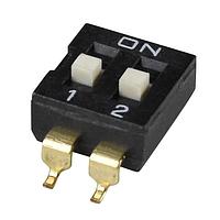 Same Sky (formerly CUI Devices) DS04-254-1-02BK-SMT ສະຫນັບ DIP Switch, SPST, 2.54 pitch, Raised actuator, SMT, 2 position, ສີດຳ