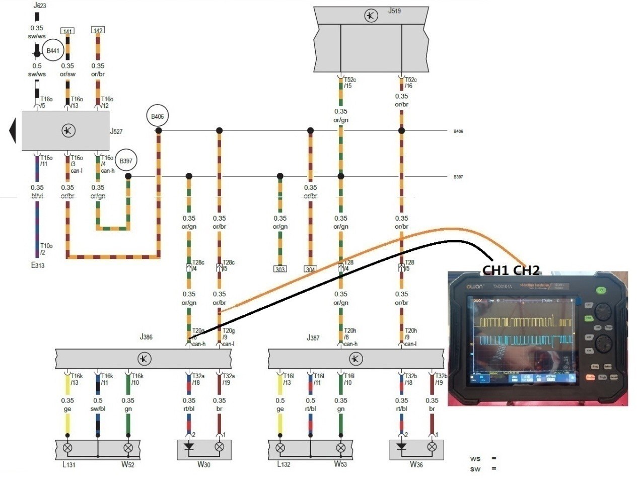 CAN Comfort waveform testing illustration for automotive maintenance