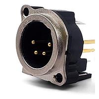 Đầu nối 4 chân XLR cho khung, đực, dọc, gắn bảng mạch in, chân nối đất, mặt kim loại Io Audio Technologies IO-XLR4-M-BV