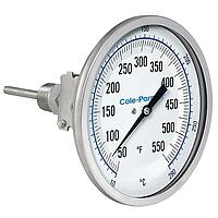 Cole parmer EW-90590-99 Adjustable-Angle Industrial Silicone-Filled Bimetal Thermometers (10-290°C; 12”Stem; 5"Dial)