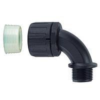 HellermannTyton 166-90115 Cable Protection HelaGuard Non-Metallic IP68 Fitting, 90-Elbow, NPT Thread, 1.00" Dia, PA66, Black, 10/pkg