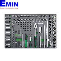 TOPTUL GEDB117 Dr.  6PT Flank Socket Set Satin Chrome EPE Tray+Color Box (111PCS, 1/4" & 1/2")