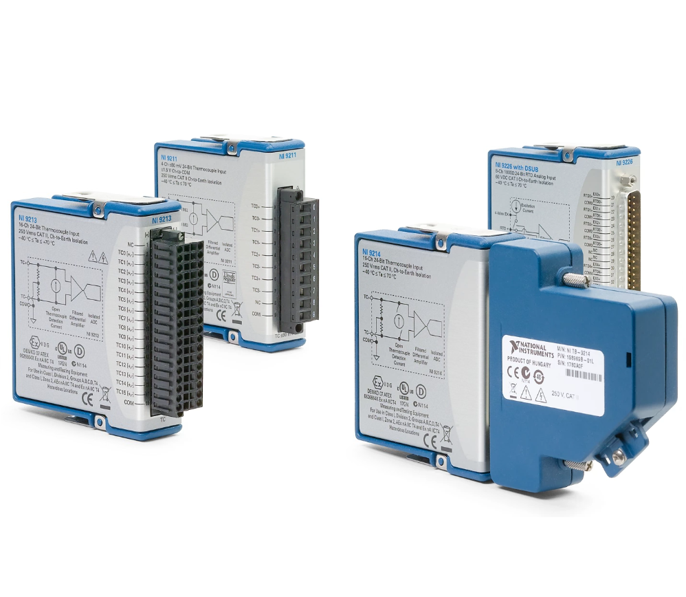 Temperature measurement hardware for thermocouple and RTD data acquisition