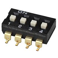 Same Sky (formerly CUI Devices) DS04-254-2-04BK-SMT-TR ສະຫນັບ DIP Switch, SPST, 2.54 pitch, flat actuator, SMT, Tape and reel, 4 position, ສີດຳ