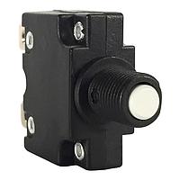 Carling Technologies CMB-103-27GNN-W-A 서멀 1극, 미니어처 푸시 투 리셋 버튼, 125-250 VAC/32 VDC 10암페어 서킷 브레이커, 차단 용량 0.250 탭(Q.C.) 단자 3/8" 27 UNS 전면 패널 플라스틱 부싱 UL 1077 인증 cUL UL 1500 인증