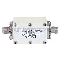 Fairview FMFL020 低通滤波器采用SMA母头连接器，工作频率范围为DC至1,000 MHz