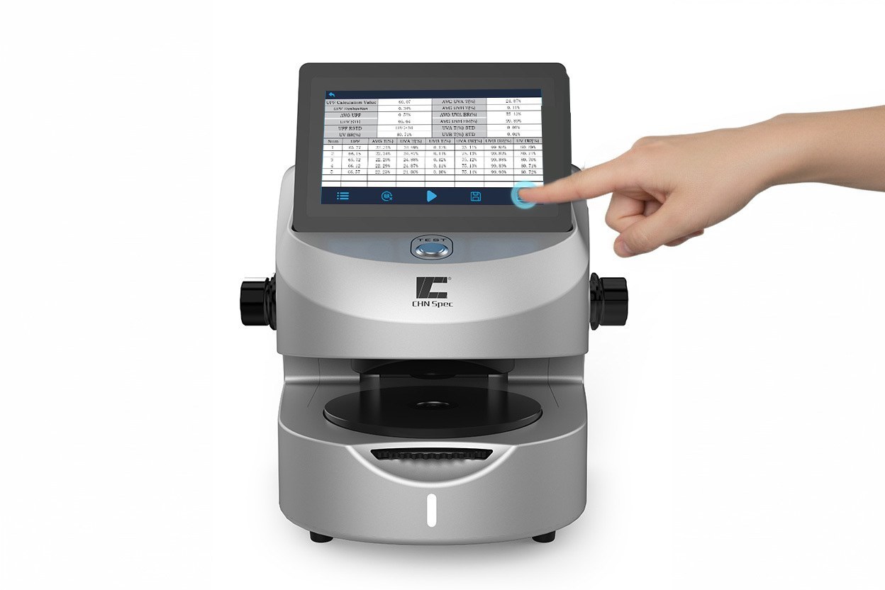 UPF test report showing UVA transmittance, UVB transmittance, and UPF value