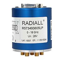 Radiall R573453605LP 동축 스위치 SP6T Ramses 저 PIM SMA 18GHz 래칭 셀프 컷오프 인디케이터 28Vdc 다이오드 D-sub 커넥터