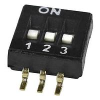 Same Sky (formerly CUI Devices) DS05-127-2-03BK-SMT-TR ສະຫນັບ DIP Switch, SPST, 1.27 pitch, flat actuator, SMT, Tape and reel, 3 position, ສີດຳ
