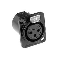 Amphenol Audio AC3FDZB ຕົວເຊື່ອມຕໍ່ 3 ໂພນ XLR ແບບກະແຈເຫຼັ້ມ F ຕິດຕັ້ງຢູ່ບ່ອນປະຕູ D ມີຕິດຕໍ່ທີ່ຖືກປັດລົງ ສີດຳ