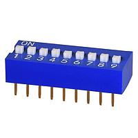Công tắc DIP DIP Switch, SPST, bước 2.54, cần gạt nổi, đáy phẳng, chân dài, 9 vị trí, màu xanh dương Same Sky (formerly CUI Devices) DS01-254-L-09BE