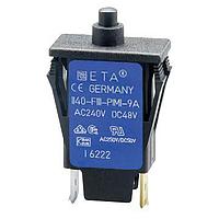 E-T-A Circuit Breakers 1140-F114-P1M1-10A Miniature Miniaturised single pole thermal circuit breaker with push-to-reset tease-free, trip-free, snap action mechanism (R-type TO CBE to EN 60934), snap-in panel mounting. For lower current ratings see type 105. Approved to CBE standard EN