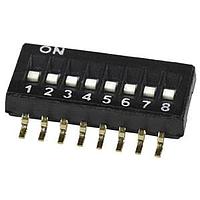 Same Sky (formerly CUI Devices) DS05-127-2-10BK-SMT-TR ສະຫນັບ DIP Switch, SPST, 1.27 pitch, flat actuator, SMT, Tape and reel, 10 position, ສີດຳ