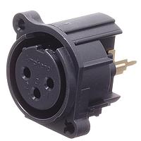 Amphenol Audio AC3FAVL-AU-PRE ຕົວເຊື່ອມຕໍ່ 3 ໂພນ XLR ຜູ້ຍິງ ຕິດຕັ້ງບ້ອງພວງ A ປະເພດ ຕິດຕໍ່ທອງ ພື້ນຜິວດຳ ບົດສະແດງ PCB ຕັ້ງຕົວ