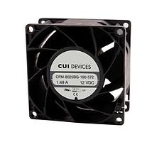 Quạt trục DC trục dọc, vuông 80 mm, 25 mm, 12 Vdc, bạc đạn, 6000 vòng/phút, 62.09 CFM Same Sky (formerly CUI Devices) CFM-8025BG-160-484