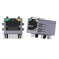 Jack từ RJ45 10/100 Base-TX 1x1 Góc phải Lỗ xuyên thân Abracon ARJM11C7-009-KB-EW2